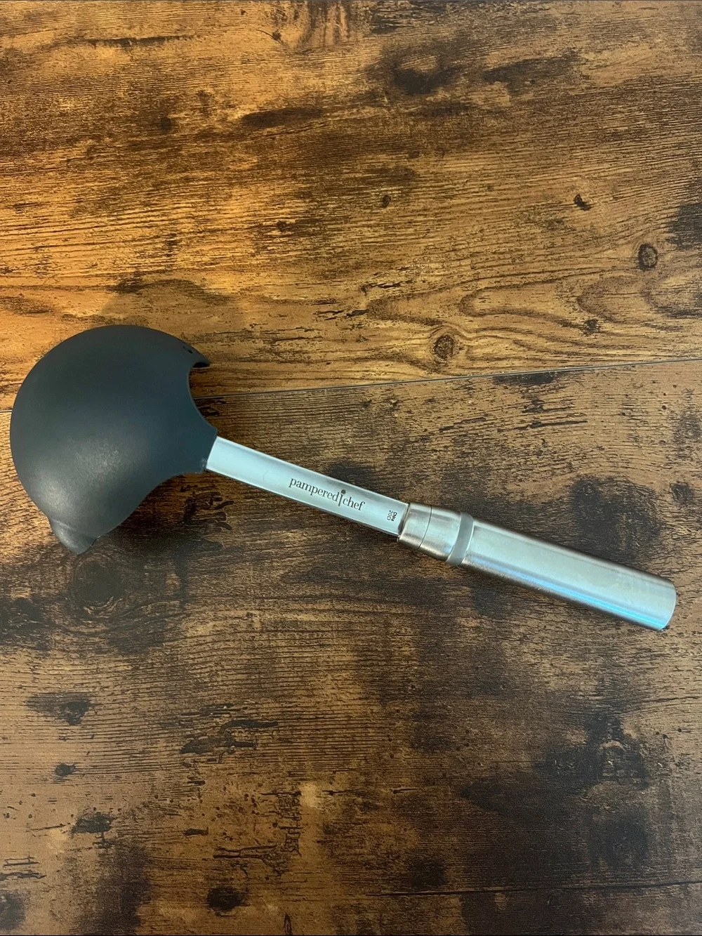 Pampered Chef Black Nylon Straining Ladle with Stainless Steel Handle